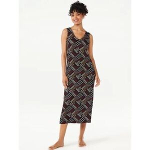 Joyspun Women’s Sleeveless Midi Sleep Chemise, Black Floral Print